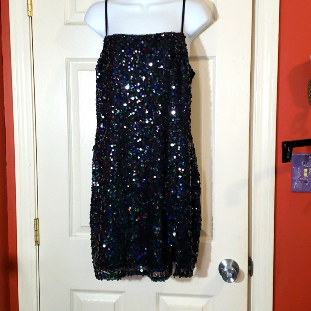 Wild Fable Black sequined spaghetti strap mini dress